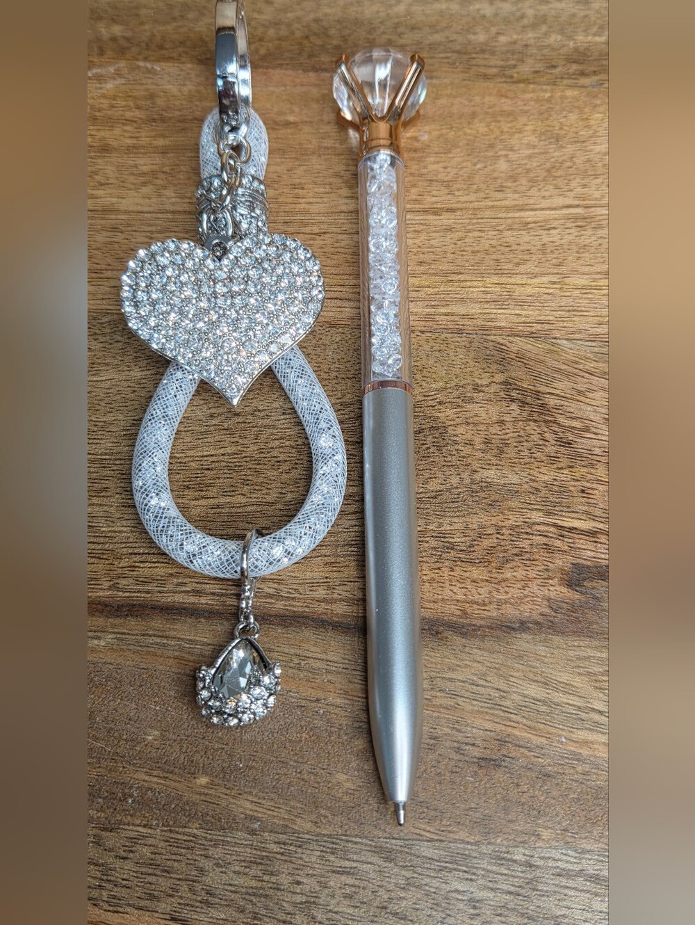Sparkly Crystal Heart Keychain | Silver Bling Bag Charm ✨💎 Matching Bling Pen!